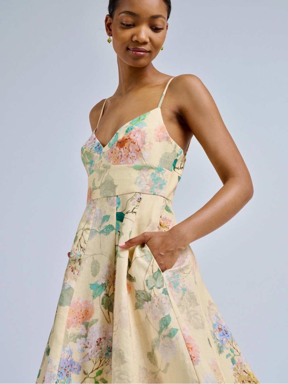 Zimmermann Illuminate Picnic Floral Linen Dress 2P Lemon Hydrangea NWT - Picture 4 of 17